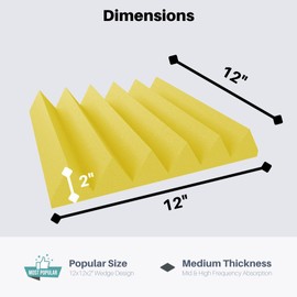 Soundproofing Acoustic Studio Foam - Yellow Color - Wedge Style Panels 12”x12”x2” Tiles - 4 Pack
