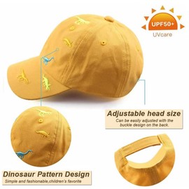 2-6 Years Summer Children's Baseball Cap Dinosaur Baseball Cap Snapback Cotton Sun Hat Outdoor Hat Adjustable Baseball Cap for Boys Girls Baby Golf Cap Sports Hat Anti-UV Summer Hat, yellow, Unit size