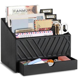 Mail Organizer for Countertop with 4 Large Compartments and Drawer, Wood Mail Holder Sorter Organizer, Countertop Desk Office Accessories Organizer for File Letter Paper Folder, Desk Drawer Organizer