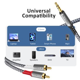 SUCESO SUCESO Phono to 3.5mm Jack Cable 2x RCA to 3.5mm Male Headphone Mini Jack Stereo Audio Y Splitter Red & White Aux Cord Compatible with Hi-Fi Amplifier Speaker Car DJ Controller TV Phone Turntable - 2M