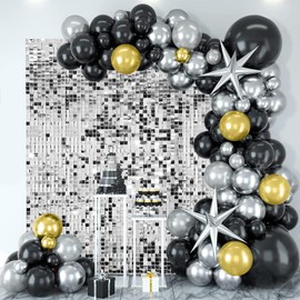 24 Pcs Silver Shimmer Wall Backdrop Panels for Party Decoration,4 FT x 6 FT Silver Sequin Backdrop for Birthday Graduation Anniversary Engagement