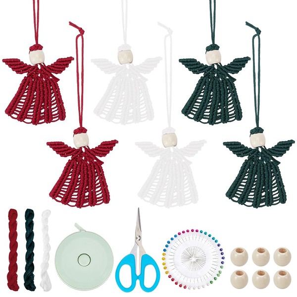 INFUNLY 6 Set Small DIY Macrame Angels Kit Christmas Tree