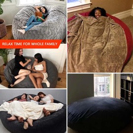 Big Huge Giant Bean Bag Chair for Adults, (No Filler) Bean Bag Chairs in Multiple Sizes and Colors Giant Foam-Filled Furniture - Machine Washable Covers, Double Stitched Seams (Snow Gray,5FT)