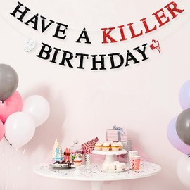 Have a Killer Birthday Banner - Crime Scene Decor with Removable Evidence Tags & Glow Chalk, Dark Humor Party Supplies for True Crime Fans, Reversible Mystery Game Backdrop.