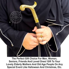 Hanzla Collection Foldable Wooden Walking Stick Cane Black Wood with Golden Brass Handle Cane Gift for Men & Women 38 Inches