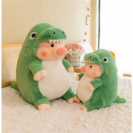 LANFIRE Pig Plush Stuffed Toy Pig Dressed as Shark Dinosaur Cute Plush Pillow for Boys Girls (Green, 15.6 in)