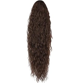 Rnamgih Grab Clip Ponytail, High Temperature Silk Wigs Water Ripple Long Curly Ponytail Wigs for Ladies 30 Inch Wigs Ponytail Can Be Permed (Dark Brown)