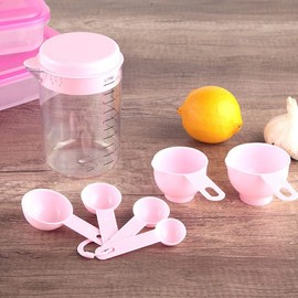 Set of 7 Pieces Plastic Measuring Cups and Spoons Set Measuring Cup Spoons Kitchen Measure Spoons Set Kitchen Measuring Tool for Home Kitchen Cooking Baking, Pink