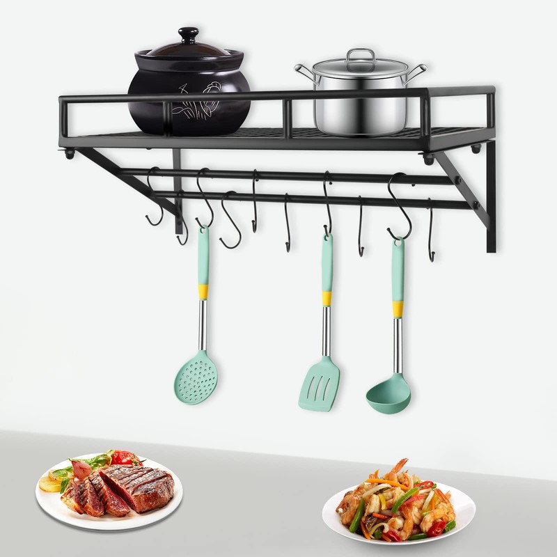 CeRaBuRET 24 Inch Black Wall Mounted Pot Rack with 2