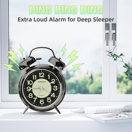 CHEREEKI Loud Alarm Clock for Heavy Sleepers Adults, Silent Non Ticking Analog Clock with Backlight, Luminous Dial, Battery Operated Alarm Clock for Bedroom, Included Battery, Black