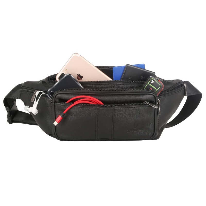ZZNICK Genuine Leather Fanny Pack/Waist Bag/Organizer with Adjustable Belt, Multiple