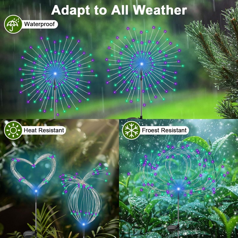 Solar Garden Lights Outdoor, 2 Pack 120 LED Twinkling Firework