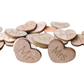 100 Pcs 1-Inch Laser Cut Wooden Hearts – (50 “Mr” & 50 “Mrs” Engraved) – Perfect for Weddings, Anniversaries, Bridal Showers, and Craft Projects – Rustic Wooden Decor