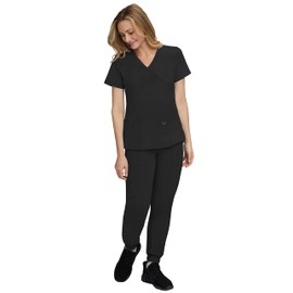 STAT MEDICAL WEAR Scrub Set for Women with 2 Pocket Crossover Scrub Top with 5 Pocket Jogger Pant Scrub - 110210, M, Black