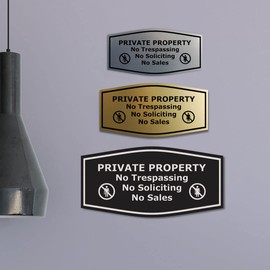Fancy Private Property No Trespassing No Soliciting No Sales Sign (Brushed Gold) - Large