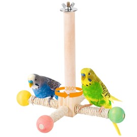 TeTupGa Rotating Bird Perches Toy, Wooden Hanging Parrot Playing Gym Exercise Stand Cage Accessories Grinding Climbing Standing Perch for Cockatiels,Parakeet,Small Birds