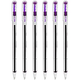 Pentel Superb Ballpoint Pen Ball Point Pens 0.7mm Nib Tip 0.25mm Line Width Fine Line Refillable Ink BK77 - Pack Of 6 - Violet