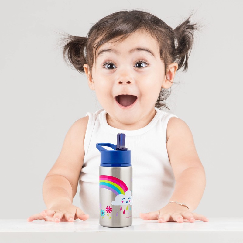 Stephen Joseph Stainless Steel Water Bottles, 18 OZ, Straw lid,