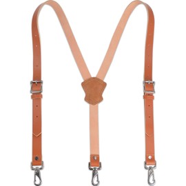 WELKINLAND Buffalo Leather Suspenders - Heavy Duty Work Suspenders for Men, Brown Leather with Hooks