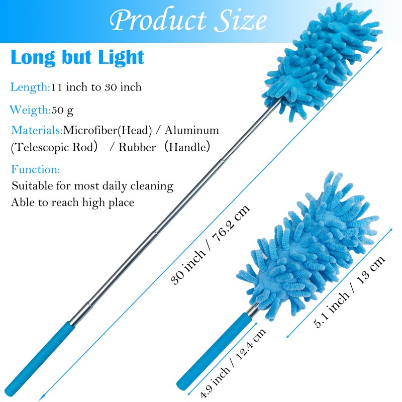 M-Jump 3 Pack Retractable Long-Reach Washable Duster for Cleaning, Microfiber