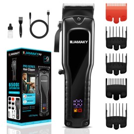 JAMAKY Professional Hair Clippers for Men, Black Barber Shop Clipper, Ceramic & Carbon Steel Blades Rechargeable Hair Trimmer for Home Use