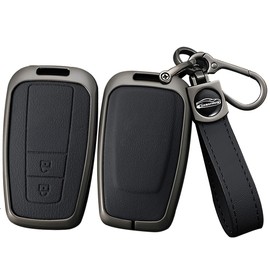 ontto 2 button Key Fob Cover Fit for Toyota 86 GT86 Avalon C-HR Camry Corolla Land Cruiser Prado Prius RAV4 2016-2023 Alloy Leather Smart Key holder Shell case keyring keychain accessories Black B