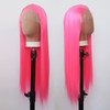 Towarm Pink Wig Long Straight Hot Pink Synthetic Lace Front