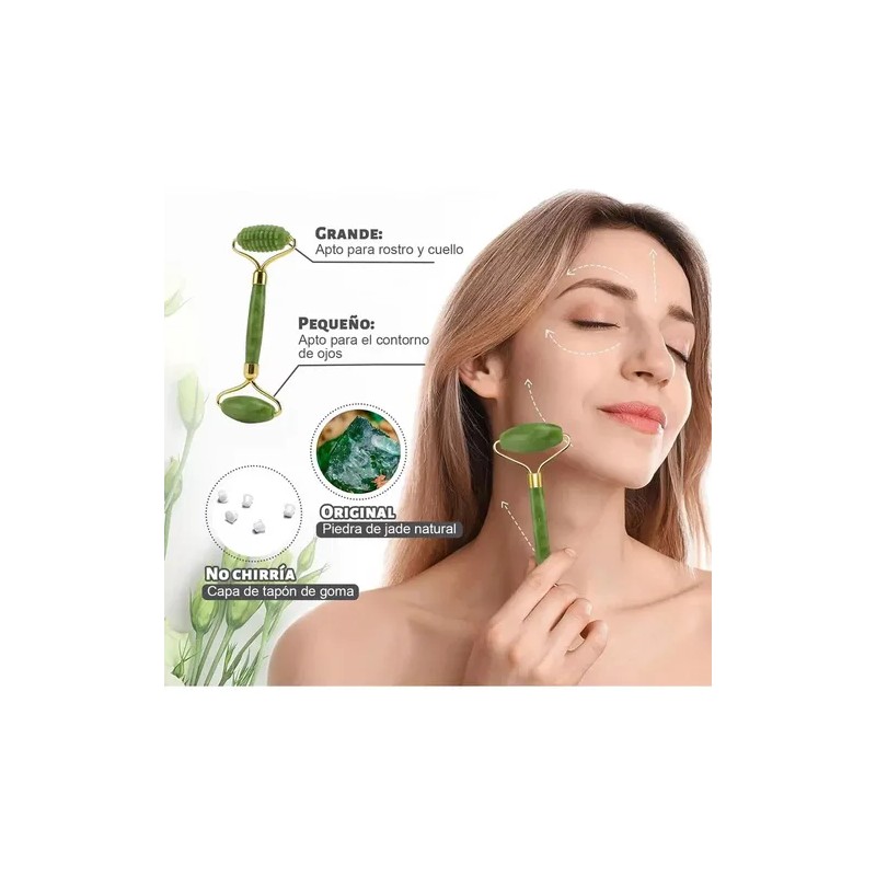 Rodillo Masaje Facial De Jade Gua Sha Rejuvenece Kit