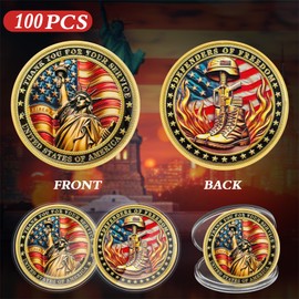 ASmileIndeep Military Challenge Coins - 100 Pcs Statue of Liberty Veteran Challenge Coin Thank You for Protecting Our Freedom Military Coins Honoring Our Heroes Bulk Military Appreciation Gifts