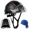 UM ULTRAMAXX Safety Helmet Hard Hat, ANSI Z89.1 Approved Lightweight Vented Work Helmet, 6-Point Adjustable Ratchet Suspension Hardhat for Industrial and Construction (Black Carbon Fiber+Clear Visor)