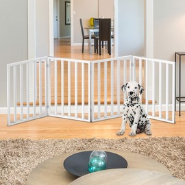 Pet Gate – Dog Gate for Doorways, Stairs or House – Freestanding, Folding, Accordion Style, Wooden Indoor Dog Fence by Petmaker (4 Panel, White)