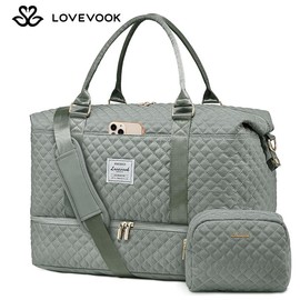LOVEVOOK Weekender Bag Travel Duffel Bag with Shoe Compartment and Toiletry Bag for Women,Carry on Overnight Bag:_Dark Grey Green_M