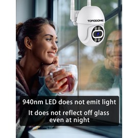 Topodome WiFi Camera for Indoor and Outdoor Use - 1080P PTZ Surveillance Camera with 940nm Invisible Infrared Night Vision, Two-Way Audio, Automatic Tracking, Person Detection, TF Card & Cloud