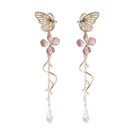 Pink Flower Pearl Sakura Leaf Earrings Ginkgo Biloba Cat Fairy Flower Statement Earrings For Women(Butterflies and Flowers)