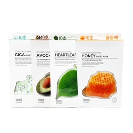 Ten Zero Solution Sheet Mask 10 sheets (4 types - Cica, Avocado, Houttuynia cordata, Honey) Houttuynia cordata / Blue Collagen / 텐제로 솔루션 시트 마스크 10매입 (4종-시카,아보카도,어성초,허니) 어성초 / 블루 콜라겐