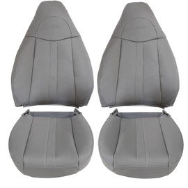 GXARTS Driver & Passenger Side Bottom & Top Lean Back Replacement Microfiber Leather Seat Cover Light Pewter Gary Compatible with Chevy Express 1500 2500 3500 GMC Savana 1500 2500 3500 4500 2003-2014