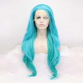 Xiweiya Wigs Blue/Green Wig Synthetic Mixed Color Lace Front Wigs Long Wavy Wig Heat Resistant Fiber Natural Hairline Wigs Cosplay