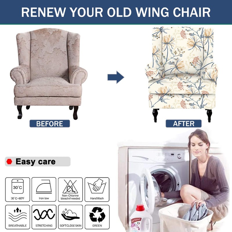 NILUOH Wing Chair Slipcovers 2 Pieces Stretch Spandex Wingback Chair