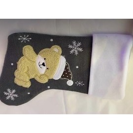 Grey Teddy Bear Christmas Stocking, 30 cm