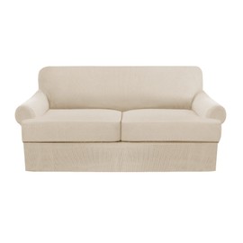 GAMUKAI 3-Piece T-Cushion Loveseat Slipcover – Stretch Sofa Cover for 2-Cushion Couches (Fits Width Up to 72") – Washable T-Shaped Seat Covers – Furniture Protector for Living Room(Nature, Loveseat)