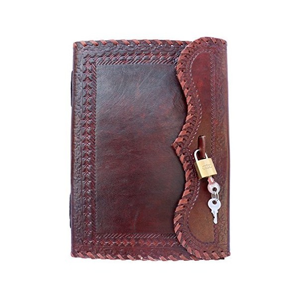 QualityArt Hnadmade Distressed Leather Journal Notebook Real Lock Key Diary