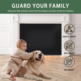 JUIN Fireplace Cover for The Living Room: Baby Proof Fire Place Screen Brick Fireplace Blanket Baby-Proofing Draft Stopper Draft Blocker Chimney Covers for Child & Pet 42''×32'' Black