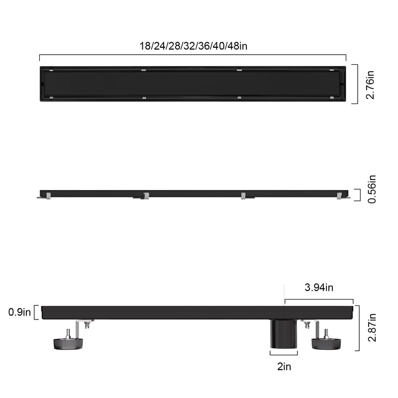 Bmvlffs 32 Inch Offset Linear Shower Drain Matte Black，2-in-1 Flat