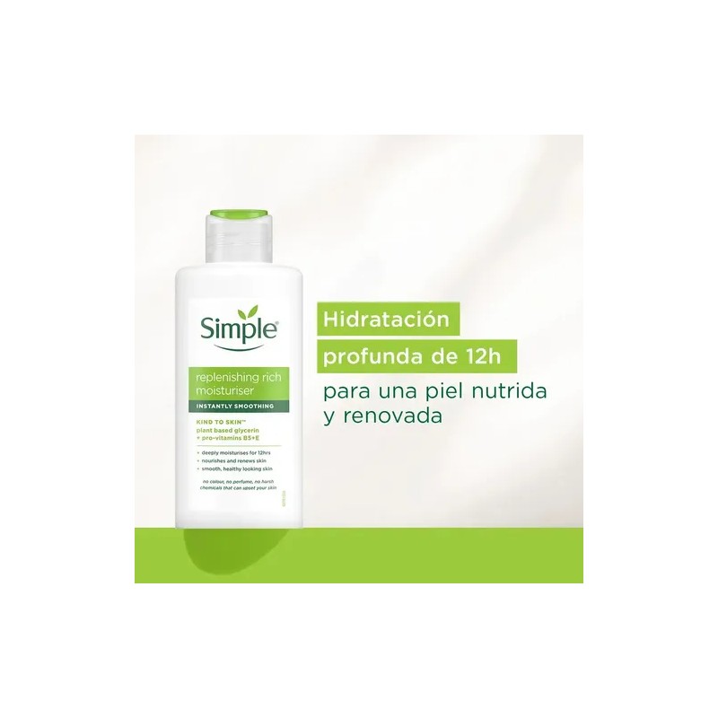 Simple Crema Facial Hidratante 12 h, Uso Día y Noche,