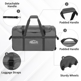FREEAMG 30 Inch Rolling Duffel Bag with Wheels And Handle Large Foldable Travel Duffle Bag for Travel, Camping, Outdoors