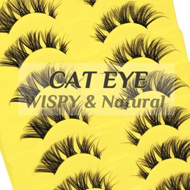 SLSXNL Natural Lashes Clear Band Cat Eye Lashes Strip Lashes Wispy Fox Eye Foxy False Eyelashes Lash Extensions 10 Pairs