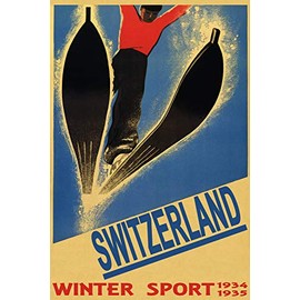 Ski Jumping Switzerland Winter Sport 1934 1935 Skiing Travel 20" x 30" image size vintage poster repro canvas rolled up. We have other sizes