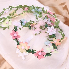 Flower Crown Headband for Women - Adjustable Floral Garland Hair Wreath with Crystal Hair Accessories for Hairbands Headpiece Floral Crown for Women (Multicolor Flower Green Leaves, Adjustable)