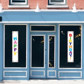 Birthday Decorations for Girls Happy Birthday Vertical Banner Set 10"x51" 2-Pack Small Vertical Vinyl Banners Birthday