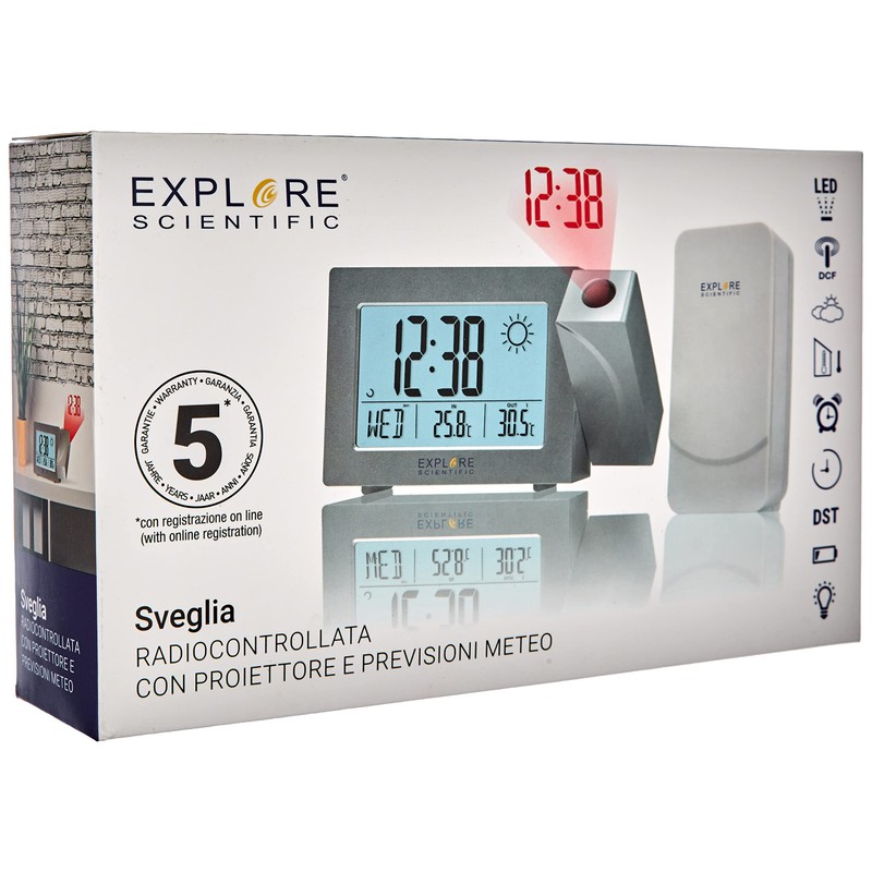 EXPLORE SCIENTIFIC Weather Forecast RPW3008 Dual Snooze Alarm Silver